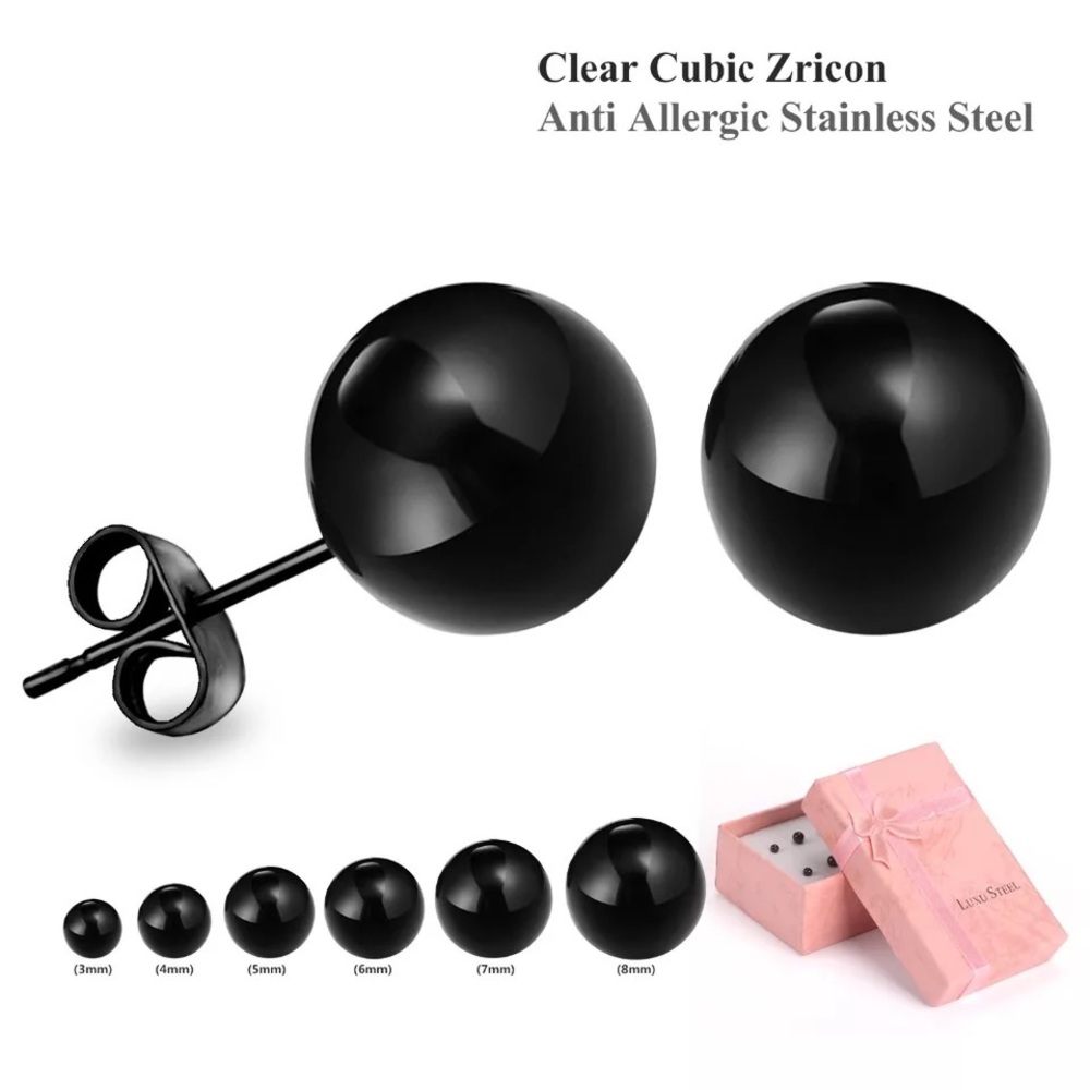 Hypoallergenic 6 pairs set earrings stud black